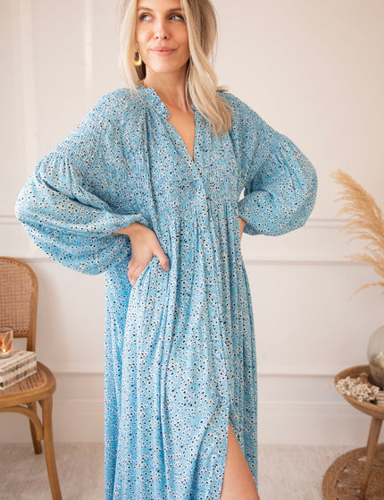 Joyce Bloom Sky Blue - Maxi Jurk - ellemilla