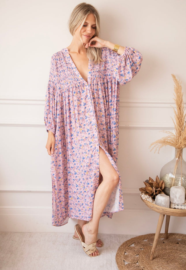 Joyce Bloom Soft Pink/Blue - Maxi Jurk - ellemilla