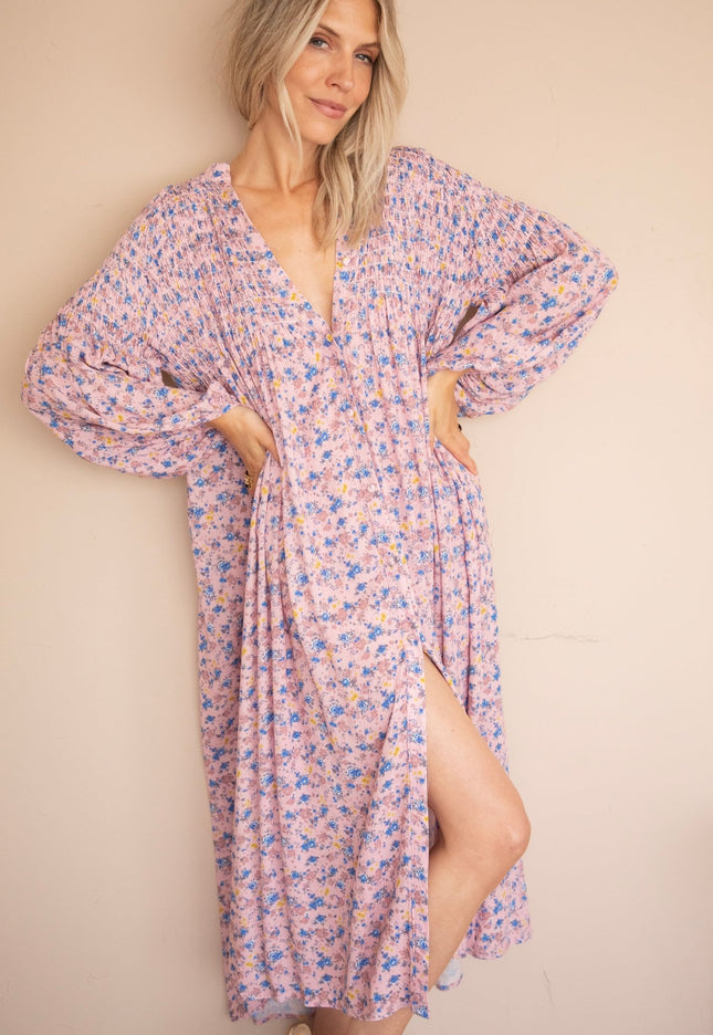 Joyce Bloom Soft Pink/Blue - Maxi Jurk - ellemilla