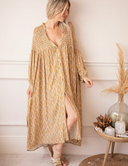 Joyce Shape Mustard - Maxi Jurk - ellemilla