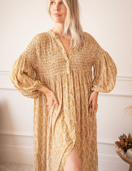 Joyce Shape Mustard - Maxi Jurk - ellemilla