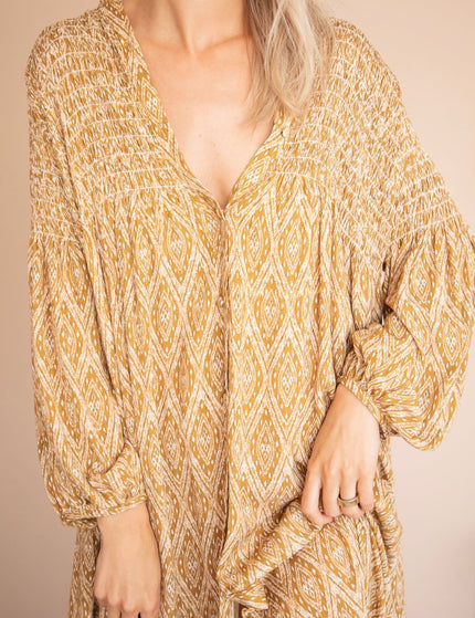 Joyce Shape Mustard - Maxi Jurk - ellemilla