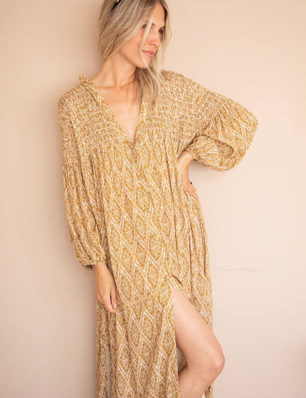 Joyce Shape Mustard - Maxi Jurk - ellemilla