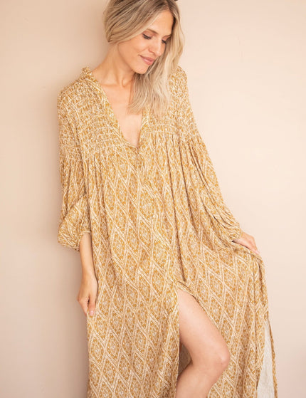 Joyce Shape Mustard - Maxi Jurk - ellemilla