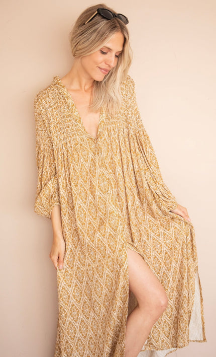 Joyce Shape Mustard - Maxi Jurk - ellemilla