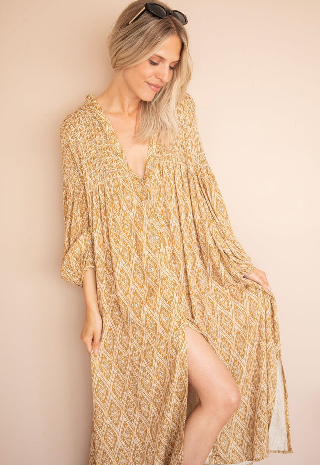 Joyce Shape Mustard - Maxi Jurk - ellemilla