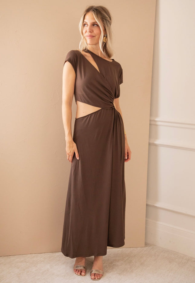 Just A Glimpse Choco - Maxi Jurk - ellemilla