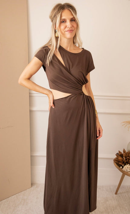 Just A Glimpse Choco - Maxi Jurk - ellemilla