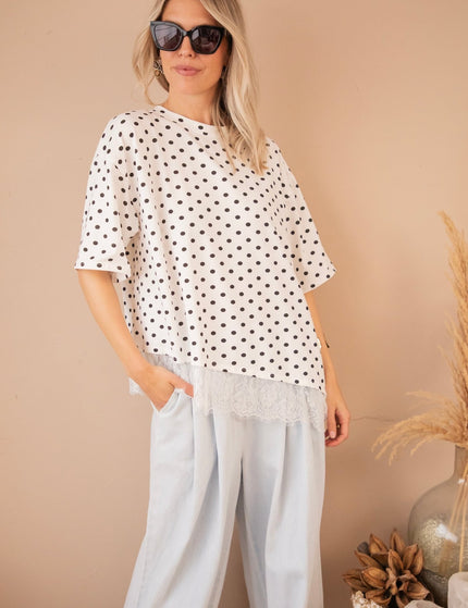 Lace & Little Dots White/Black - T-Shirt - ellemilla