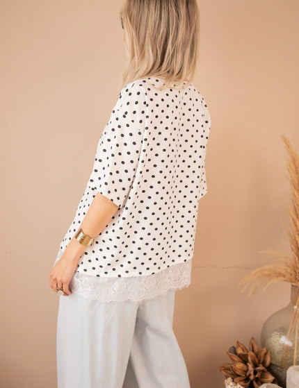 Lace & Little Dots White/Black - T-Shirt - ellemilla