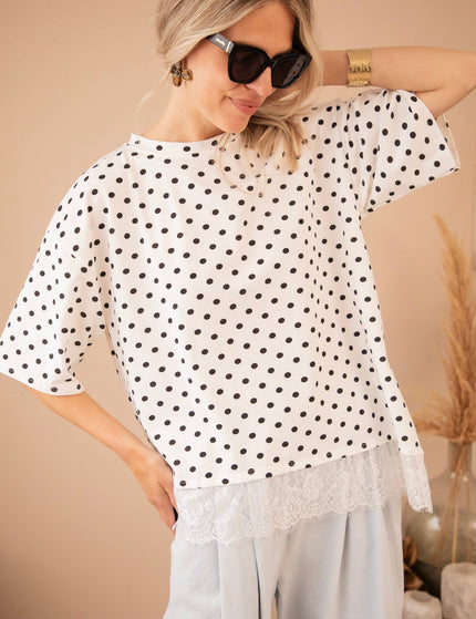 Lace & Little Dots White/Black - T-Shirt - ellemilla
