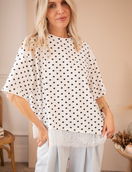 Lace & Little Dots White/Black - T-Shirt - ellemilla