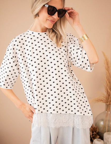 Lace & Little Dots White/Black - T-Shirt - ellemilla