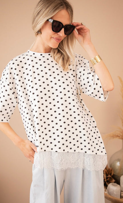 Lace & Little Dots White/Black - T-Shirt - ellemilla