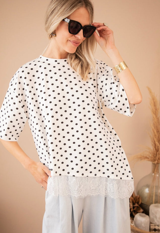 Lace & Little Dots White/Black - T-Shirt - ellemilla