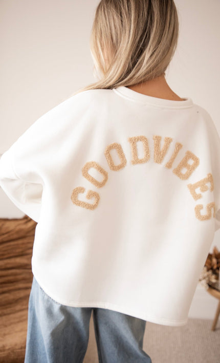 Lily Good Vibes Off White/Taupe - Sweater - ellemilla