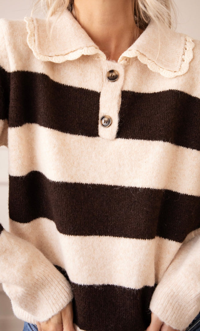 Lines & Lace Beige/Brown - Trui - ellemilla