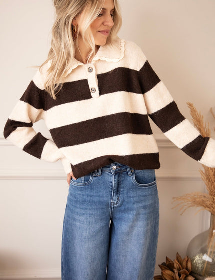 Lines & Lace Beige/Brown - Trui - ellemilla