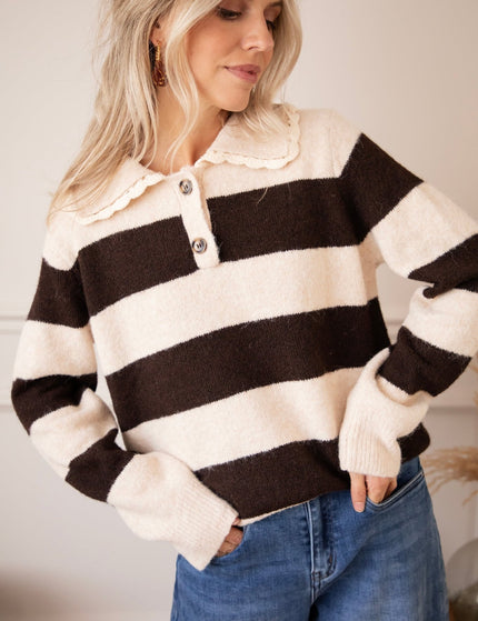 Lines & Lace Beige/Brown - Trui - ellemilla