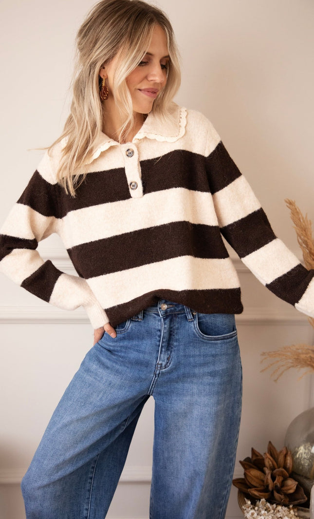 Lines & Lace Beige/Brown - Trui - ellemilla