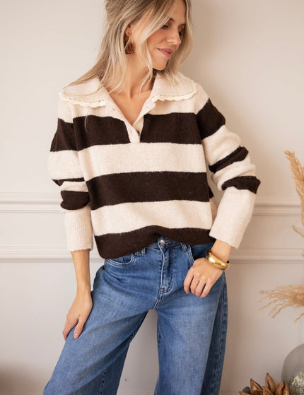 Lines & Lace Beige/Brown - Trui - ellemilla