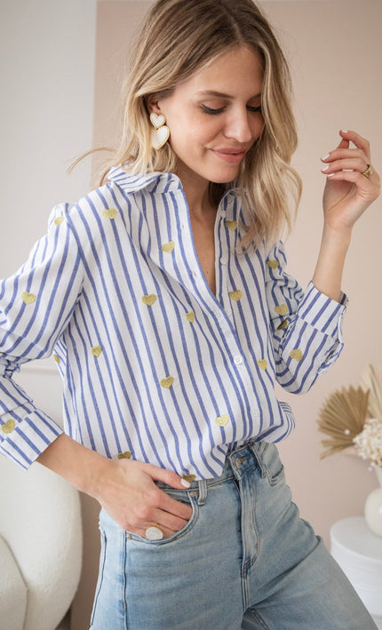 Love At First Stripe Blue/Gold - Blouse - ellemilla