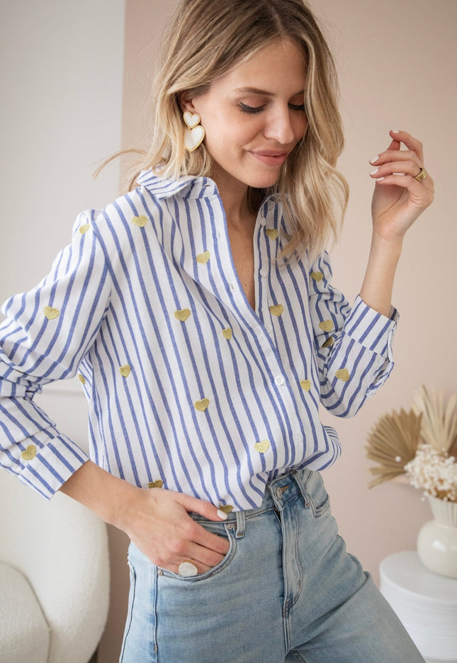 Love At First Stripe Blue/Gold - Blouse - ellemilla