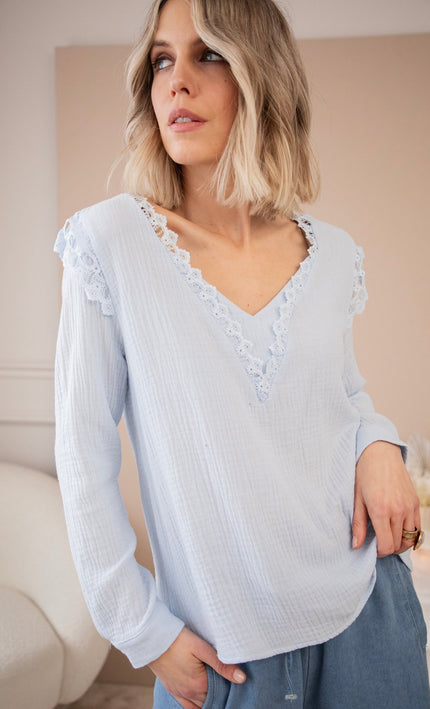 Love The Lace & Tetra Soft Blue - Blouse - ellemilla