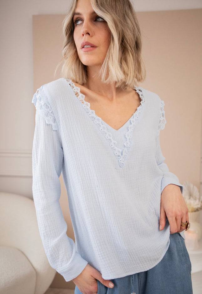 Love The Lace & Tetra Soft Blue - Blouse - ellemilla