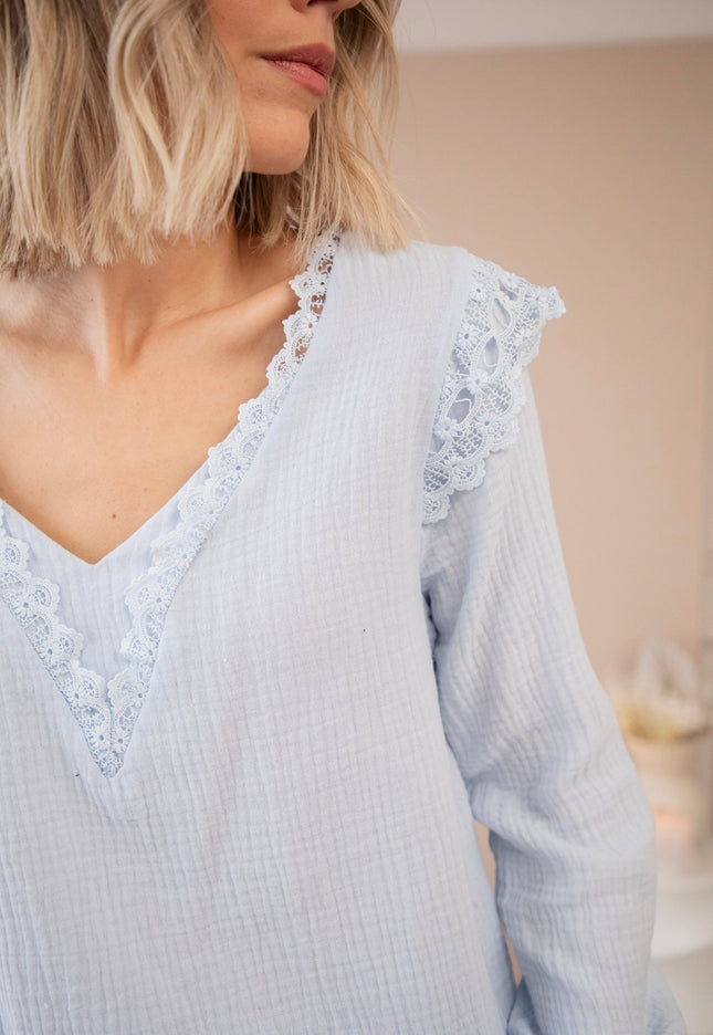 Love The Lace & Tetra Soft Blue - Blouse - ellemilla