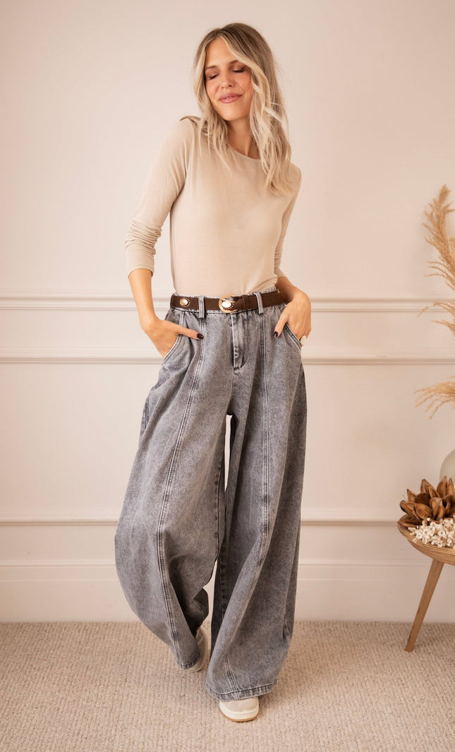 Mason Wide Barrel Smoke Grey - Jeans - ellemilla