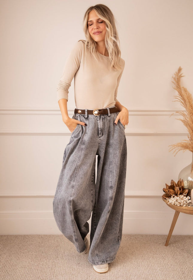 Mason Wide Barrel Smoke Grey - Jeans - ellemilla