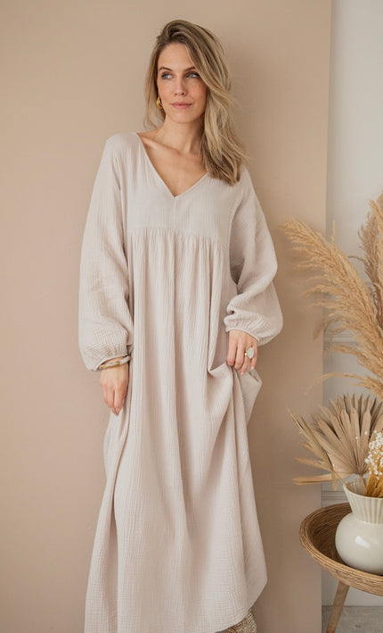 Maud Tetra Beige - Maxi Jurk - ellemilla