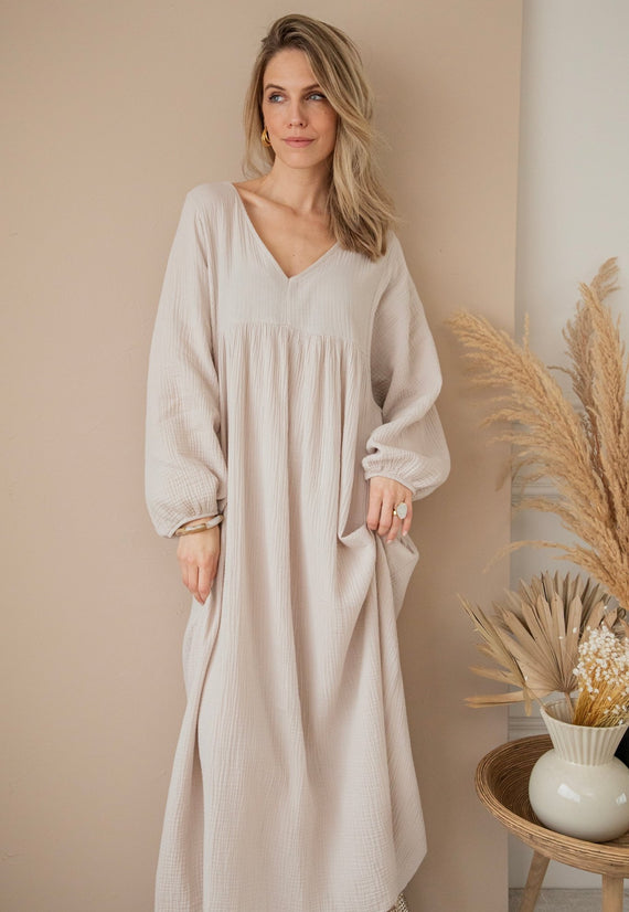 Maud Tetra Beige - Maxi Jurk - ellemilla