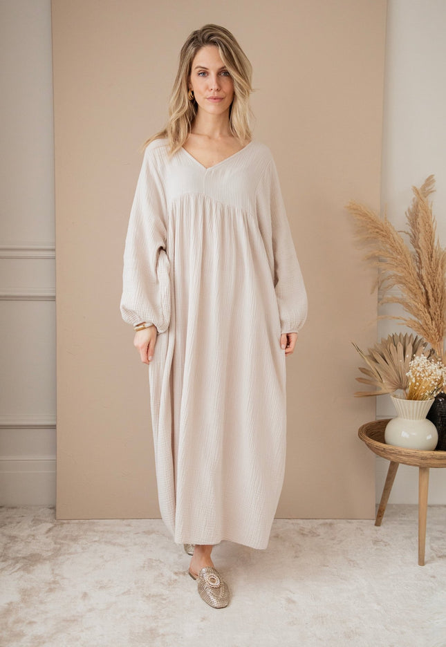 Maud Tetra Beige - Maxi Jurk - ellemilla