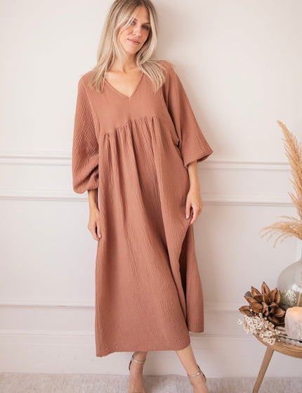 Maud Tetra Chestnut - Maxi Jurk - ellemilla