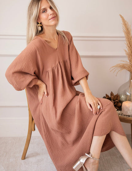 Maud Tetra Chestnut - Maxi Jurk - ellemilla