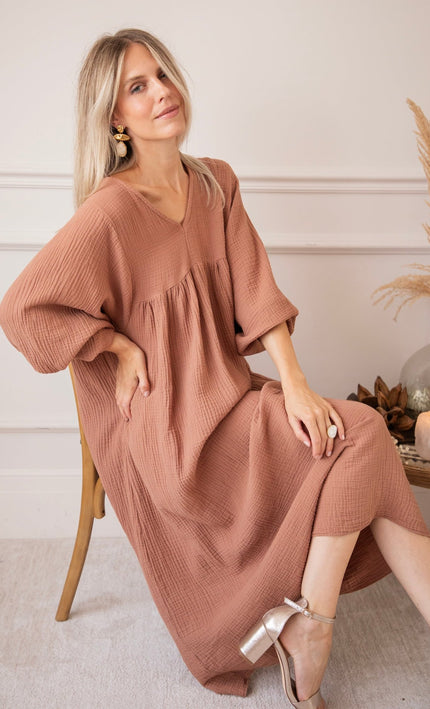 Maud Tetra Chestnut - Maxi Jurk - ellemilla