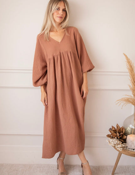 Maud Tetra Chestnut - Maxi Jurk - ellemilla