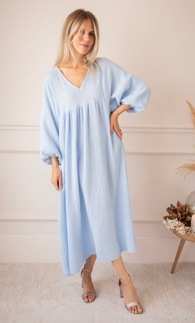 Maud Tetra Cloudy Blue - Maxi Jurk - ellemilla