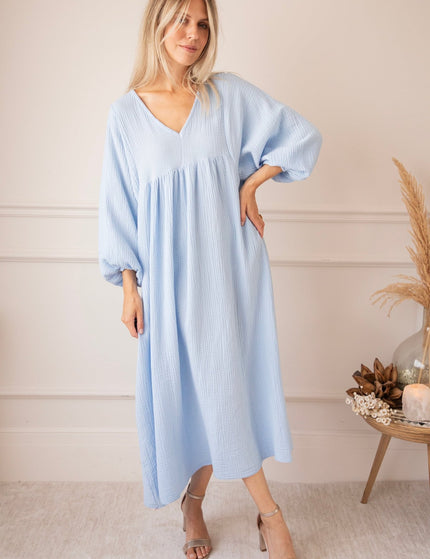 Maud Tetra Cloudy Blue - Maxi Jurk - ellemilla