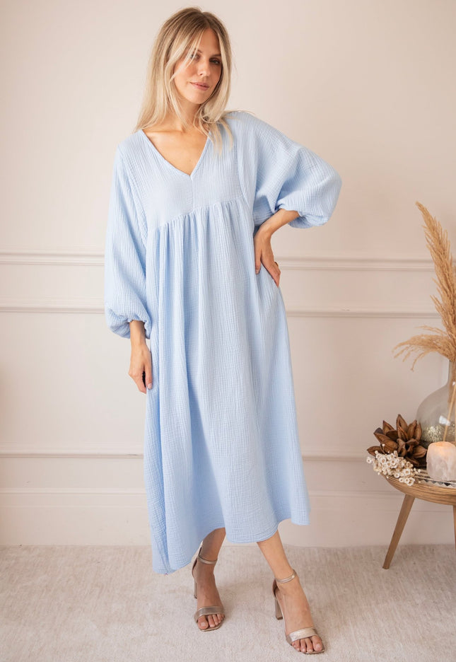 Maud Tetra Cloudy Blue - Maxi Jurk - ellemilla