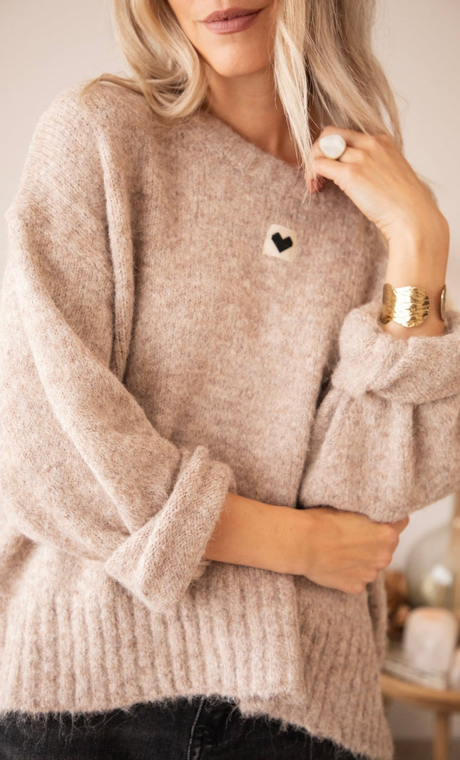 Middle Of My Heart Soft Taupe - Trui - ellemilla
