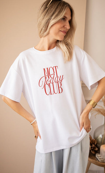 Not Today Club White/Bordeaux - T-Shirt - ellemilla