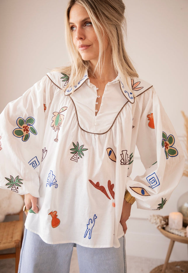 Oriental Escape White - Blouse - ellemilla