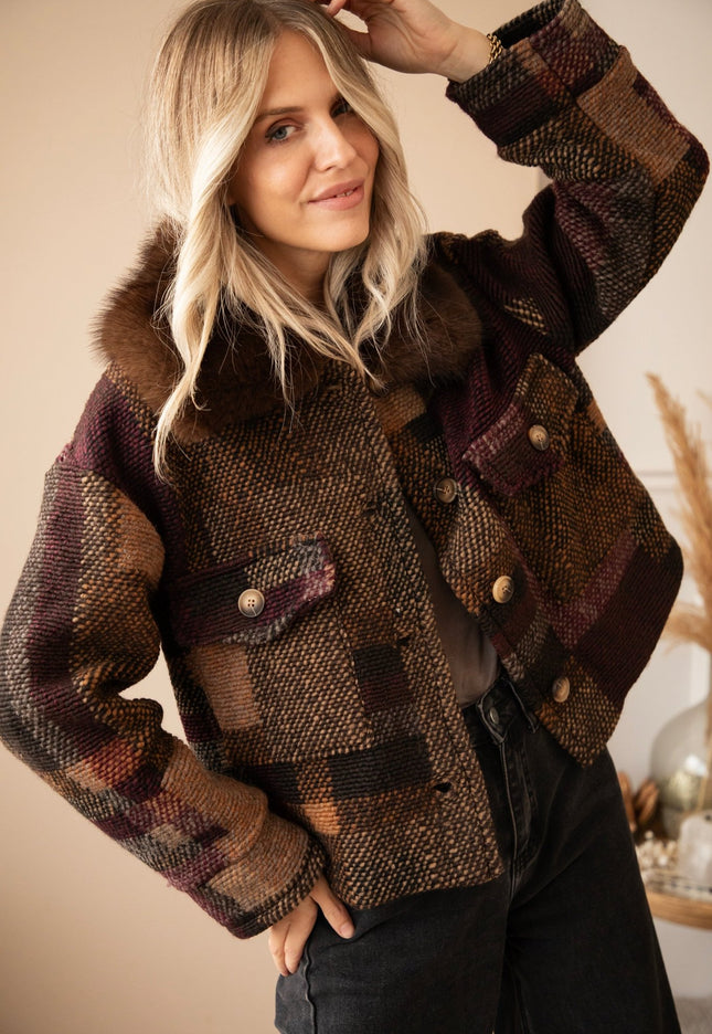 Patchwork Poetry Fur Mulberry/Brown - Jacket - ellemilla