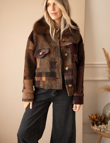 Patchwork Poetry Fur Mulberry/Brown - Jacket - ellemilla