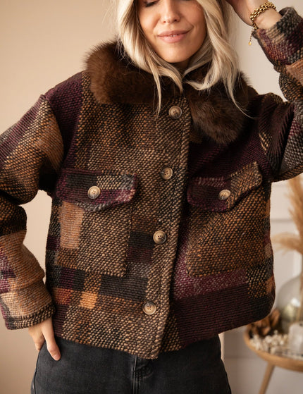 Patchwork Poetry Fur Mulberry/Brown - Jacket - ellemilla