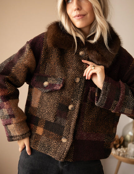 Patchwork Poetry Fur Mulberry/Brown - Jacket - ellemilla