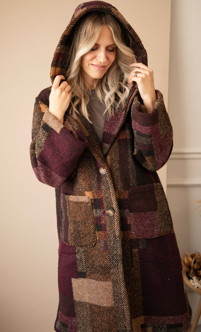 Patchwork Poetry Hooded Mulberry/Brown - Jas - ellemilla